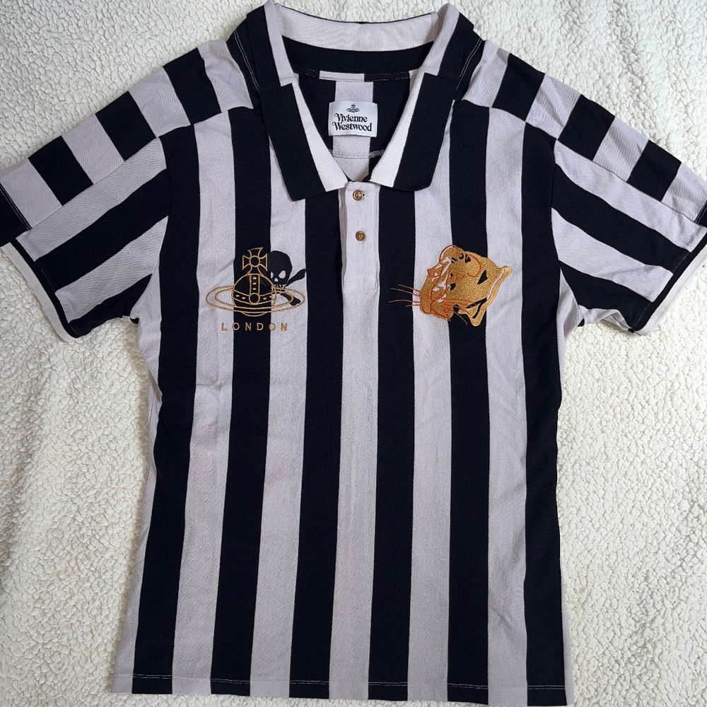 Vivienne Westwood Orb-embroidered Striped Polo Shirt Size L